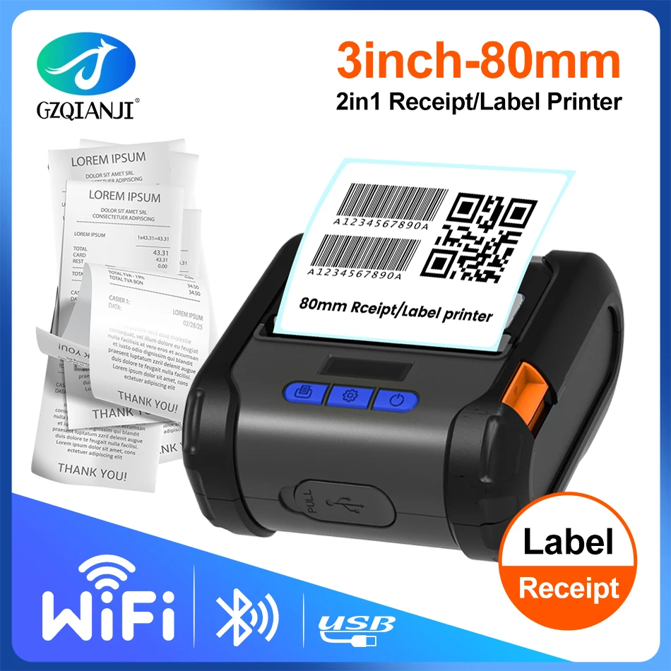 

Label Receipt 2 in 1 80mm Thermal Printer USB WIFI Bluetooth Mobile Machine Support Android iOS Small Business Printing Loyverse