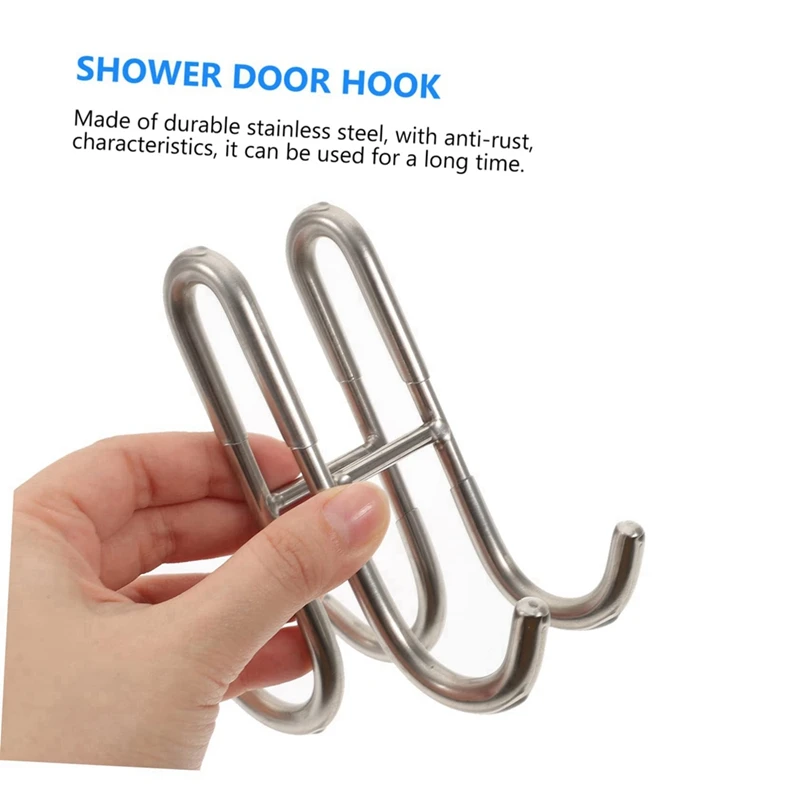 Stainless Steel Double Sided Hook Double Towel Rack For Bathroom Shower Glass Door Hook Double Sided S Hook