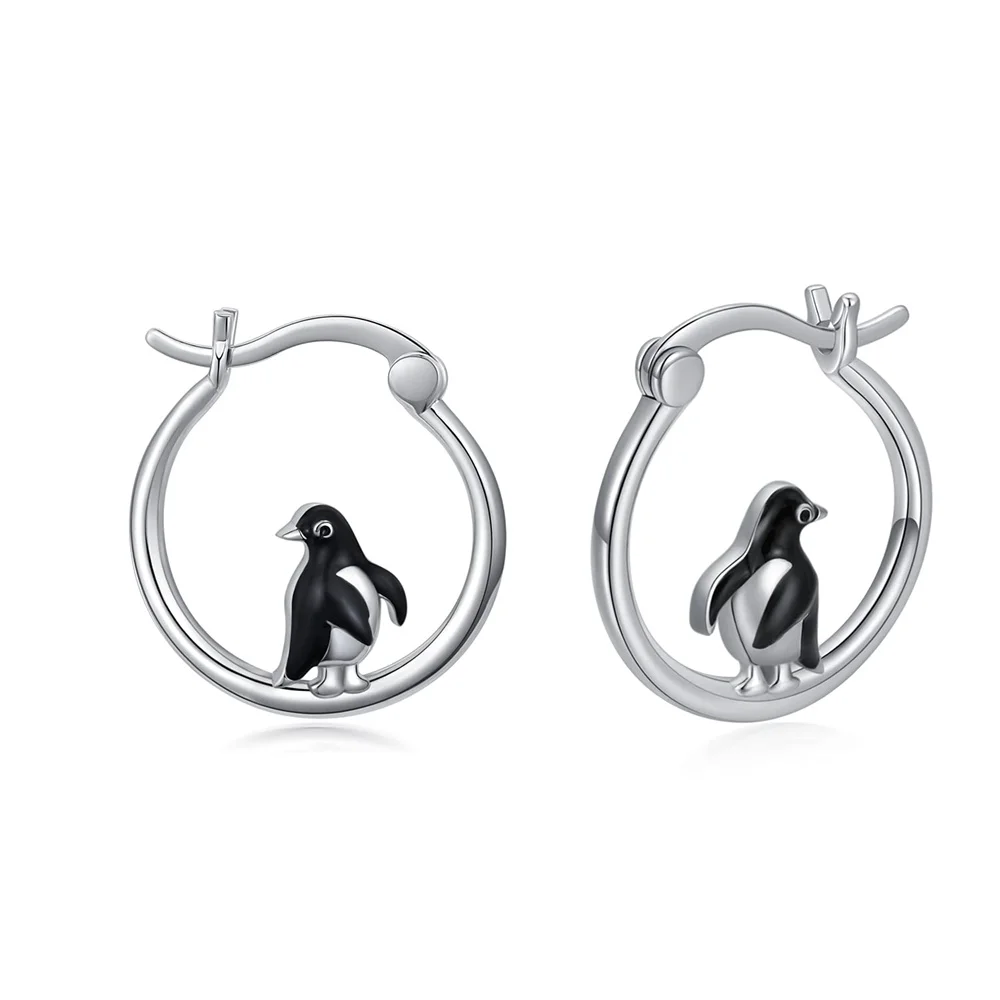 Harong Design New Penguin Hoop Earring Fashion Woman\' Jewelry Trendy Cute Animal Enamel Silver Plated Drop Earrings Gift