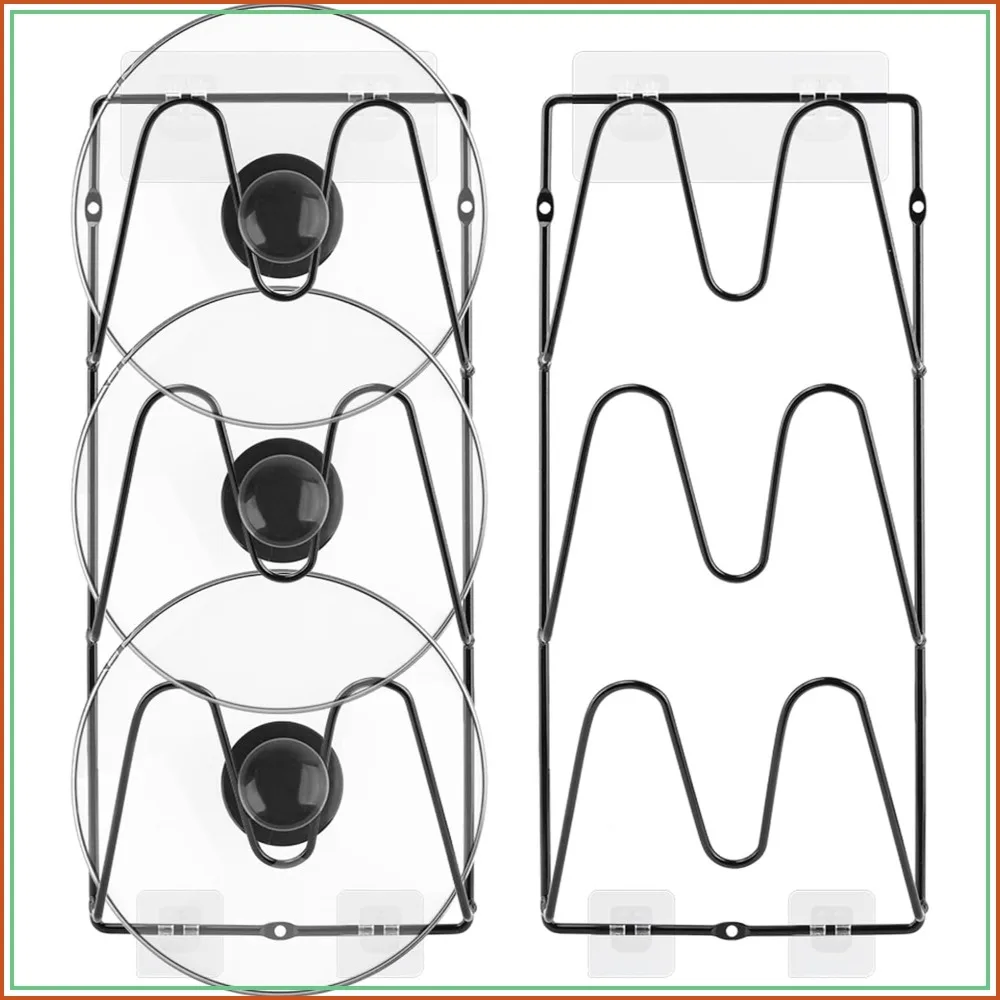 

Cabinet Door Pot Lid Organizer 2 Pack, 3-Tier Wall Mount Lid Holder Rack 6.3x2.4x13.58 In, Iron Storage for Lids, Baking Sheets, Cutting Boards, Adhesive or Screw Mount