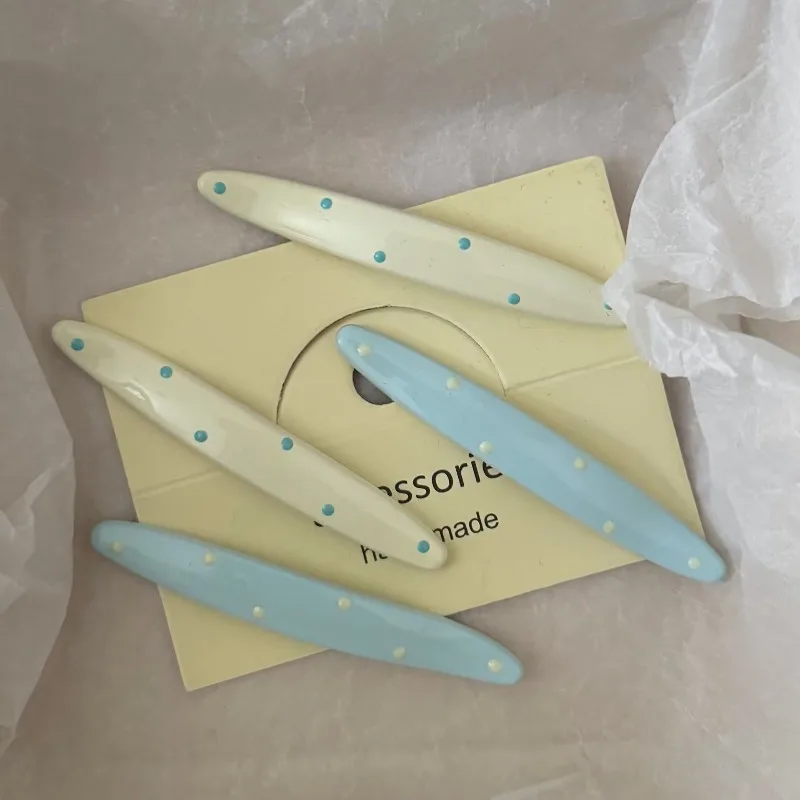 

Polka Dot Hair Clips, Cream Blue Duckbill Bangs Clips, Korean Minimalist Side Hairpins for Women