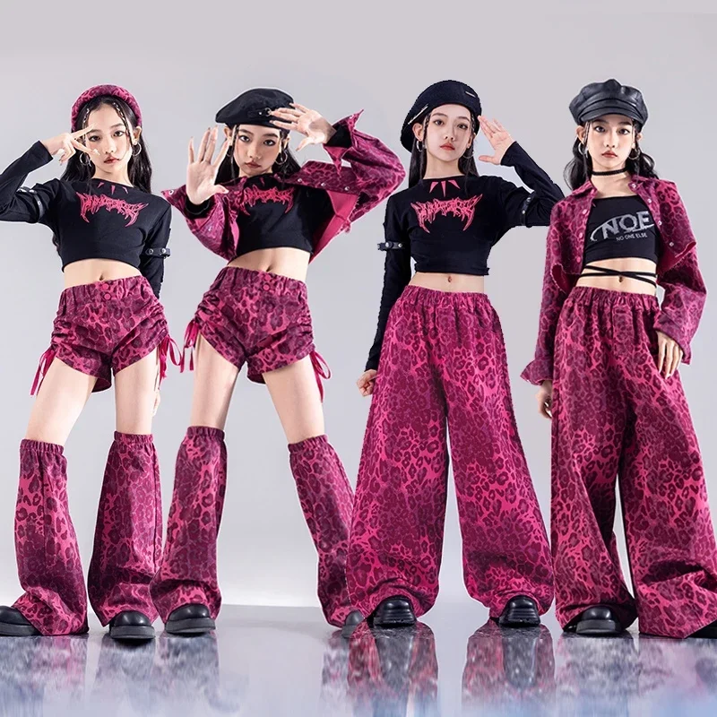 

Jazz Dance Performance Clothing Hip Hop Street Dance Wear Pink Shuffle Pants Jacket Black Tops Girls Kpop Stage Outfit
