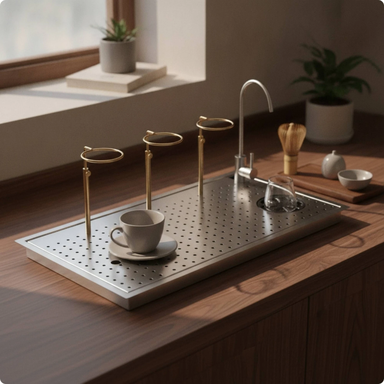 Coffee Rinsing Work Surface Countertop Cup Washer with Faucet Sink Heavy Duty for Baristas, Home Brewing Corners