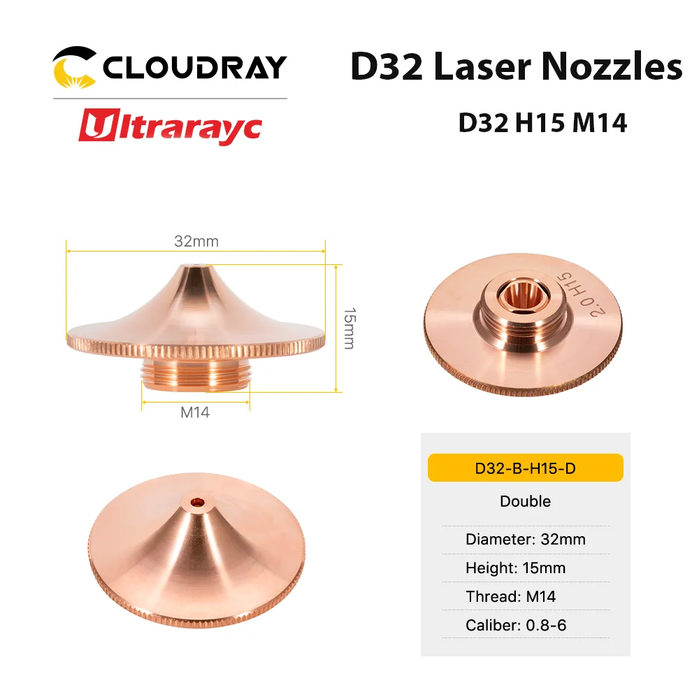 Ultrarayc D32 Laser Nozzle Single Double Chrome Plated D32 H15 M14 Caliber 0.8mm-8.0mm for Raytools Fiber Laser Cutting Head