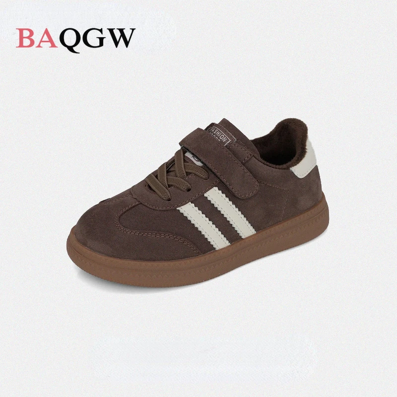 Autum Winter New Arrival Fleece Warm Baby Sports Soft Sole German Training Shoes Boys\' and Girls Non-slip Casual Board Shoes