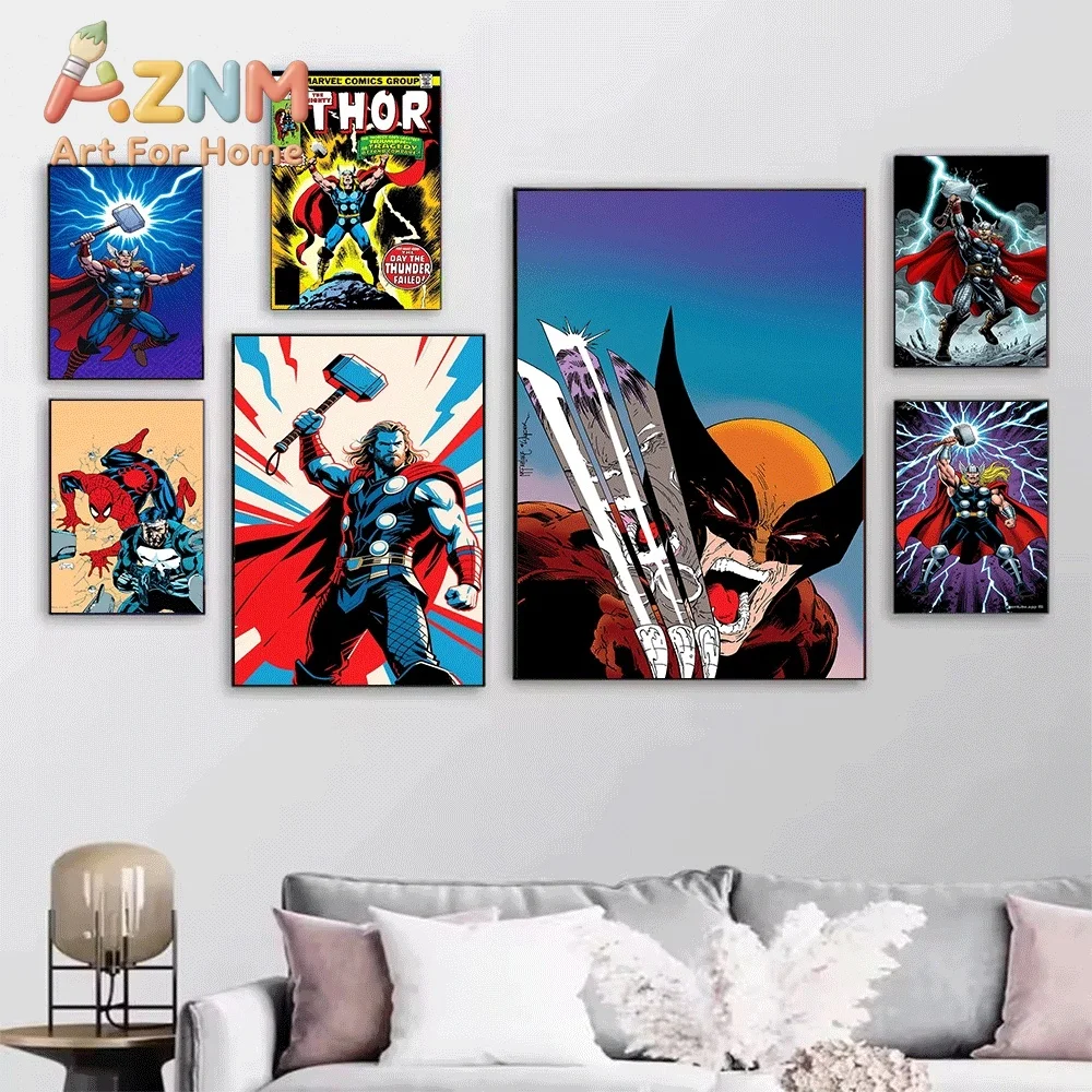 Spider Man Nightcrawler Thor Punisher Vintage Comic Canvas Wall Art Unframed Single Canvas Print Superhero Poster Home Bedroom