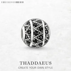 Beads Black Zig Zag Micro Pave Ball Charm For Women DIY Fine Jewelry Making Silver Sterling Europe Fashion Gift