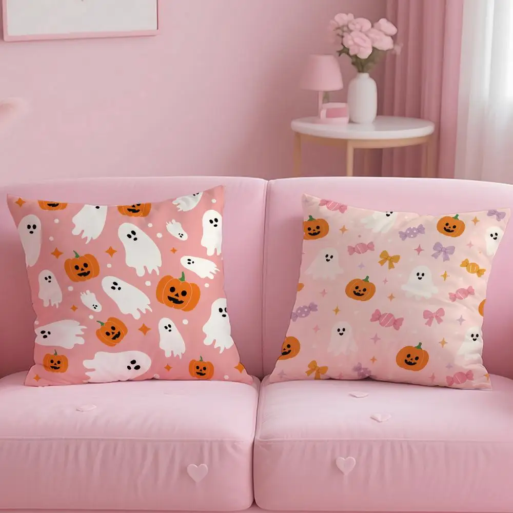 Macaron Cartoon Halloween Seamless Cushion Cover Comfortable Double Sided Pillow Cover For Car Sofa Bedroom & More