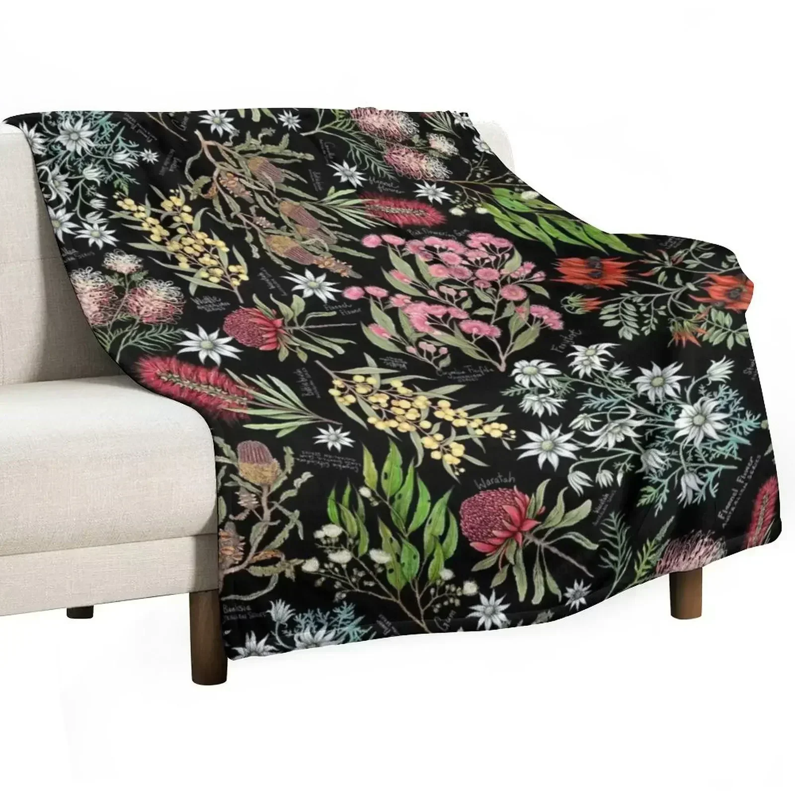 

Australian Botanics - Jet Black Throw Blanket blankets ands Hair Vintage Flannel Fabric Blankets