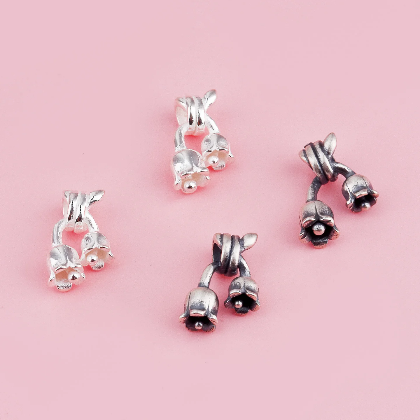 S925 sterling silver retro mini lantern Lily of the Valley pendant hand-woven beaded DIY bracelet accessories