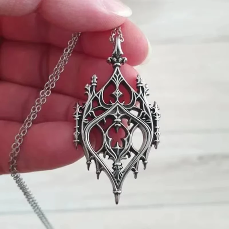 Old Castle Necklace Gothic jewelry Pagan Alternative accessories Hollow Castle Retro Witch Punk Magic School Women Man