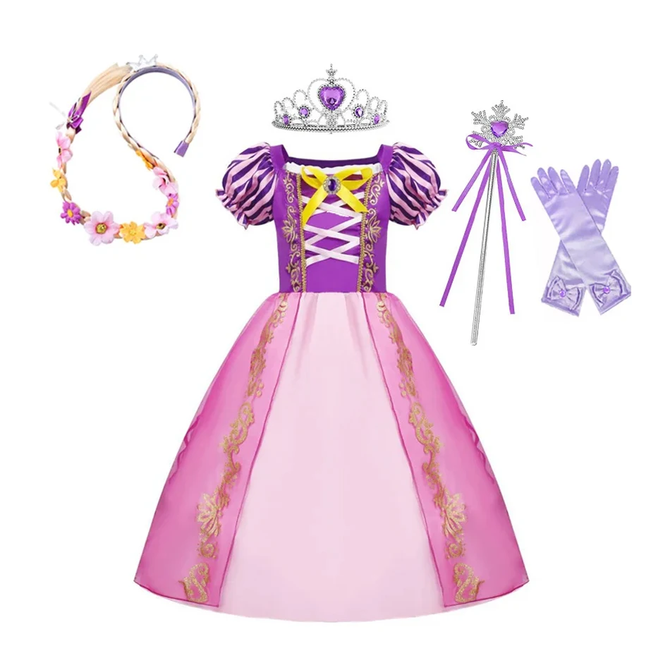 Girls Rapunzel Princess Dress Children Fancy Cosplay Tangled Costume Set Halloween Carnival Birthday Party Gown Outfit Clothes