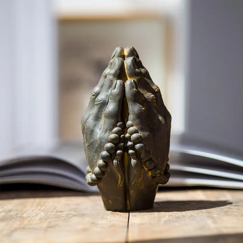 Hands Clasped Together Amitabha Buddha Creative Figurine Desk Decoration for The Study Room.