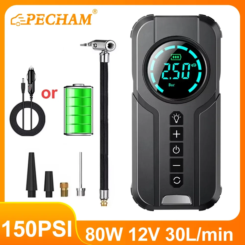 

12V Car Electric Air Pump Inflator Rechargeable Air Pump LCD Display for Motorcycle Tyre Inflator Wired/Wireless Air Compressor