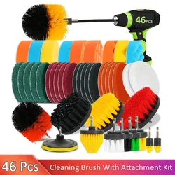 45 Pcs Drill Brush Set All-Purpose Power Scrubber and Detailing Kit with Extended Reach Attachment for Tiles Grout Car Detailing