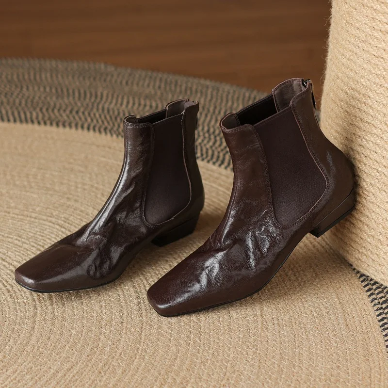 

Soft Cow Leather Womens Boots 2026 Spring Luxury Genuine Leather Handmade Quality Comfortable Pointed Toe Elegant Ladies Shoes