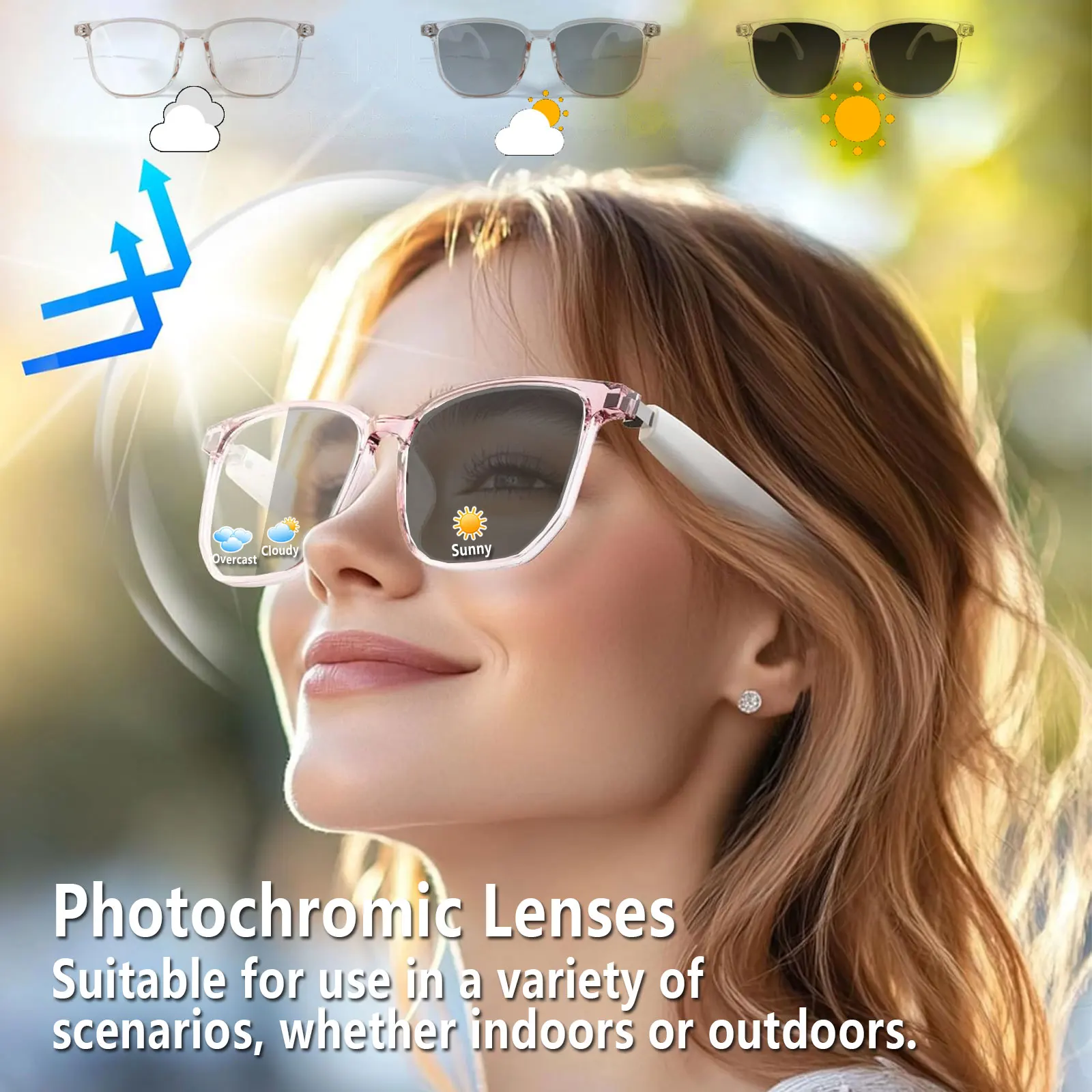 نظارات صوتية للترجمة الذكية AI، ترجمة التطبيقات في الوقت الحقيقي بأكثر من 160 لغة، عدسات متغيرة الألوان الحساسة للضوء #5