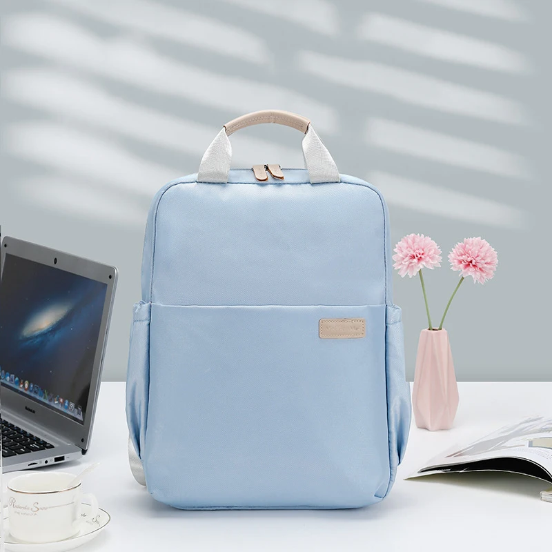 New Solid Color Women\'s Waterproof Nylon Backpack Light 14 15 Inch Laptop Simple School Bag For Teenage Girls