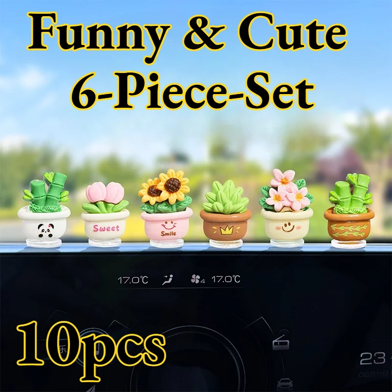 

Decorative Vehicles Car Ornament Cute Little Fresh Potted Plant Console Interior Accessories Women Mini 6-piece-set Ins Simple