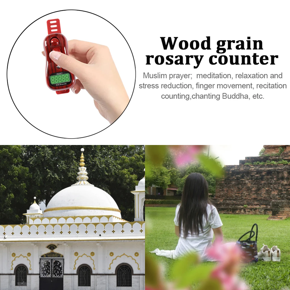 New Hand Counter Portable Digital Beads Counter LED Digital Wood Grain Rosary Counter Tally Toy for Meditation Muslim Prayer