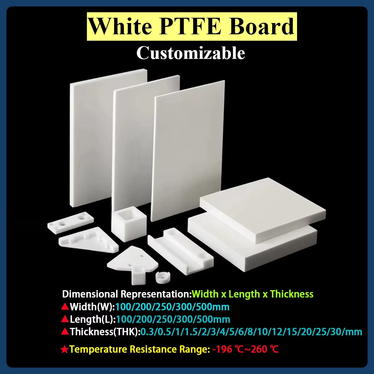 White PTFE Board Sheet Polytetrafluoroethylene Plate Block Anti-Corrosion Machining Materials Thk0.3-30mm W100-500mm L100-500mm