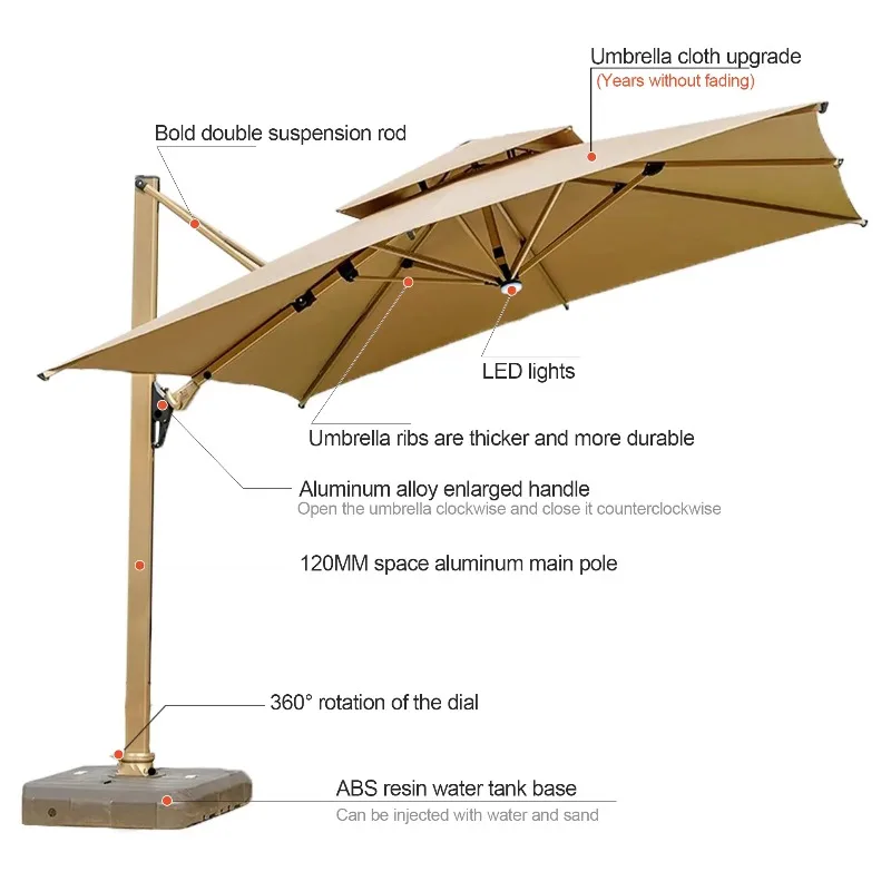 Outdoor Solar Light Parasol Roman Stall Umbrella Courtyard Balcony Terrace Garden Villa Booth  Sun Protection Camping Tent