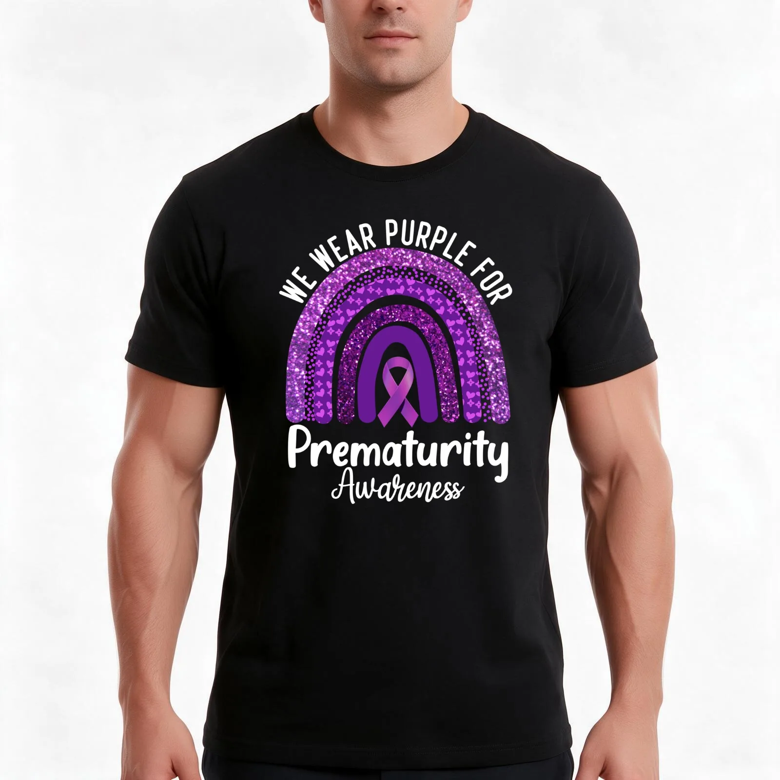 we wear purple for prematurity awareness rainbow T-Shirt Summer Casual Cotton Tee Oversized Streetwear Tops Unisex Men Women