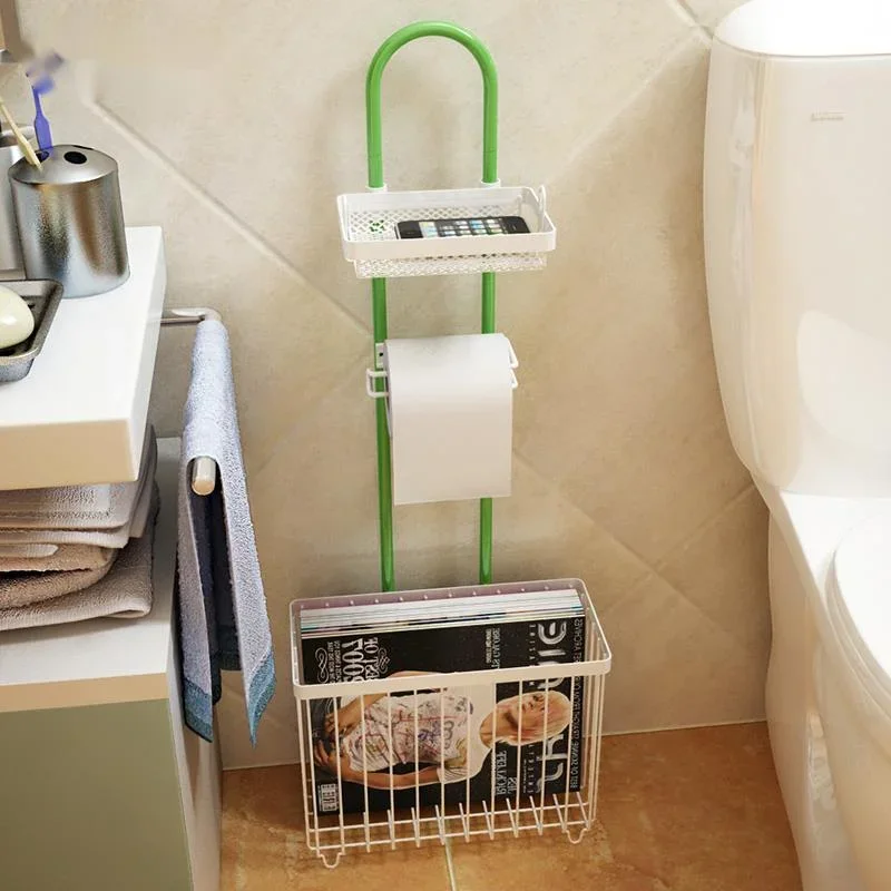 

Nordic Style Bathroom Floor Storage Shelf, Multi-Functional Toilet Paper and Magazine Rack, Sleek and Practical Design