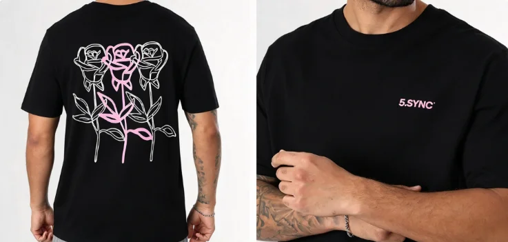 2026 new Two‑Tone Hand‑Drawn Outline Floral Graphic Casual Short Sleeve Tee