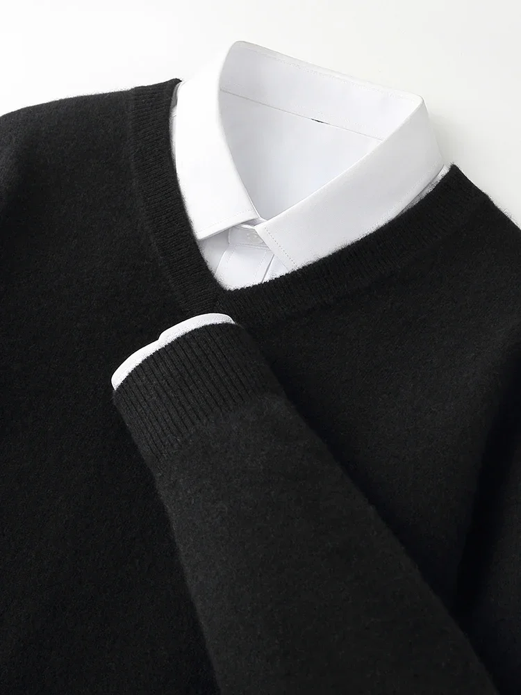 

Men's 100% Merino Wool Knitted Pullovers V-Neck Sweaters Male Clothing Hot Sale New Fashion Autumn Winter Standard Woolen Top