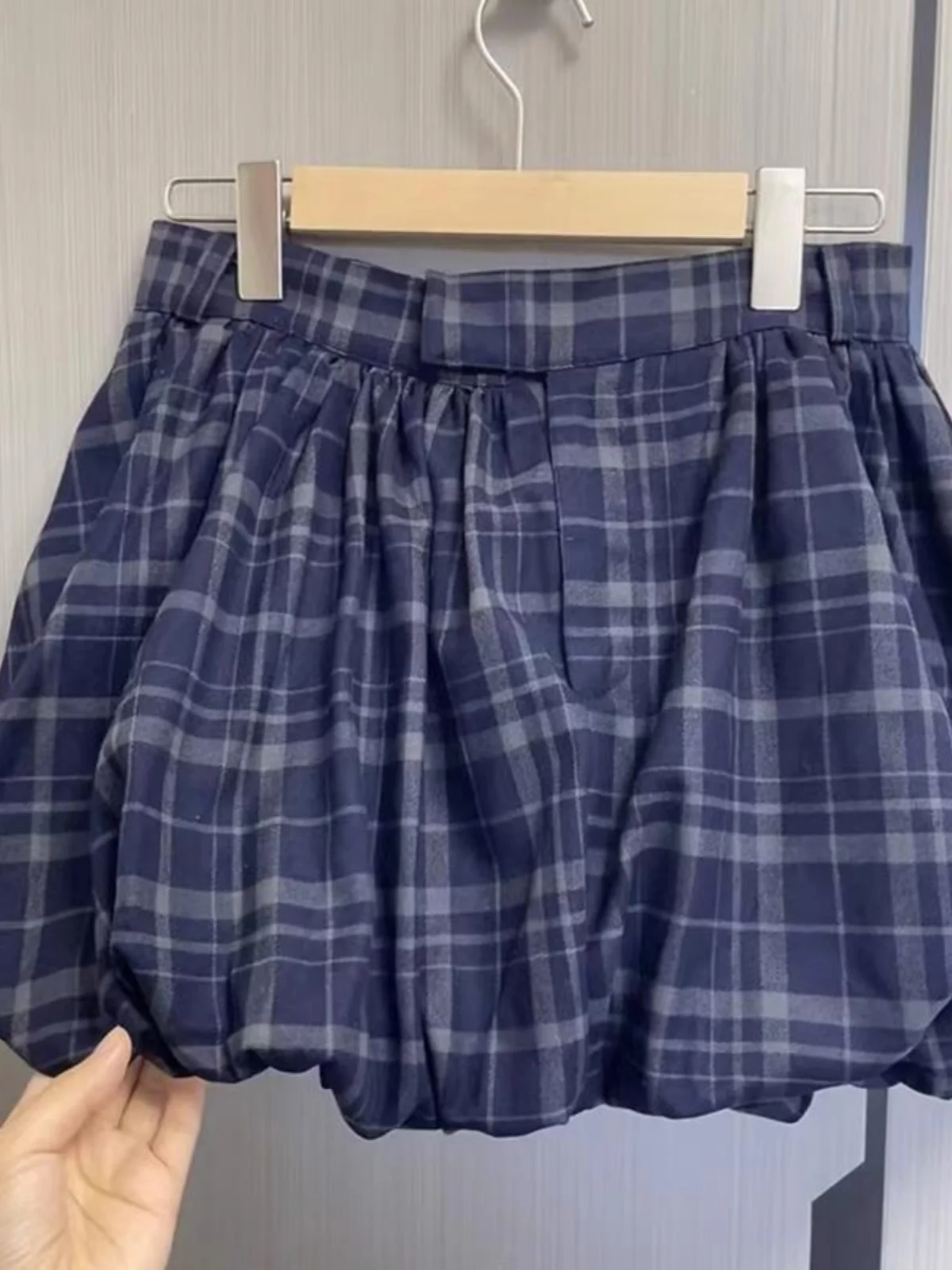 Jupe trapèze taille haute pour femmes, imprimé Floral, à carreaux, amincissante, bouffante, rétro, école, Hong Kong, printemps été