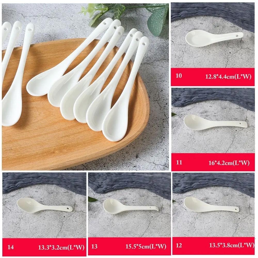 1pc Mini Porcelain Spoons Kitchen Ceramic Tea Coffee Sugar Dessert Spoon Ice Cream Ceramic Flatware Long Handle Spoon Supplies