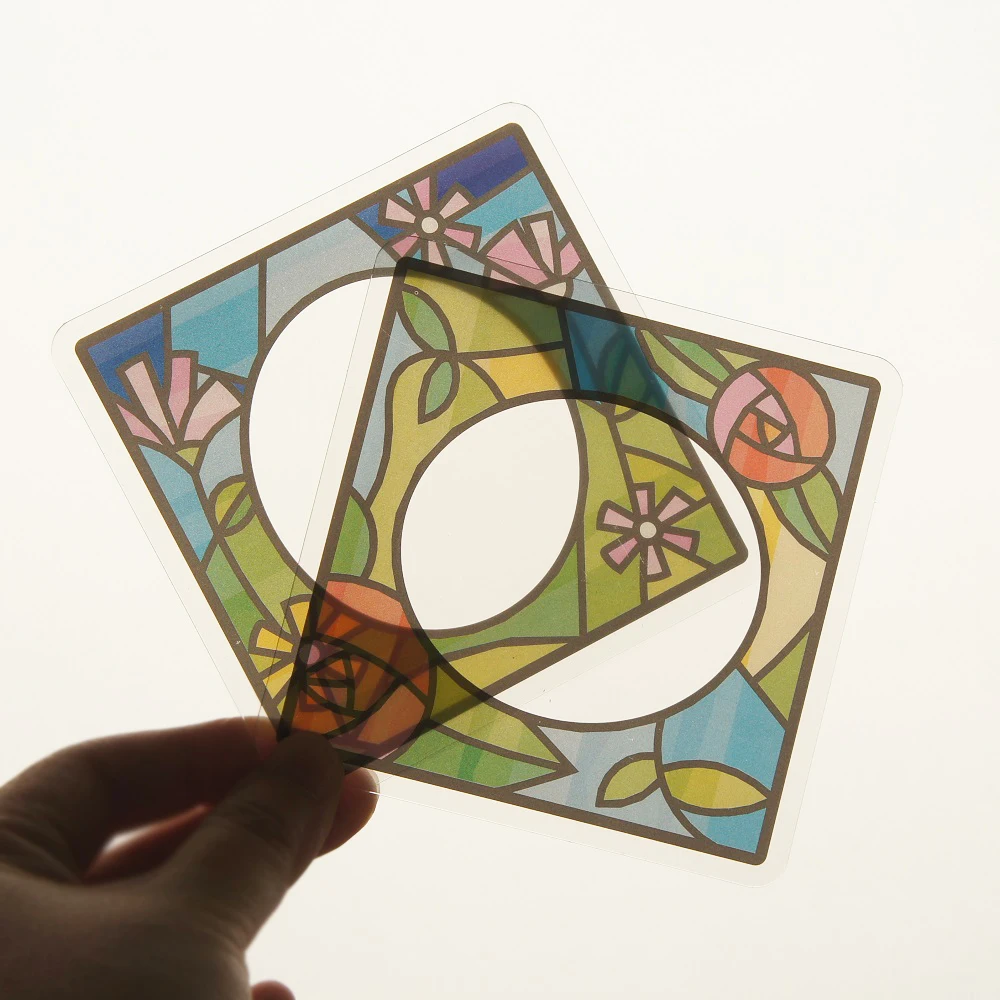 

10pcs 2 Material Square Colored Flower Glass Window Design As Scrapbooking Background Decoration Message Card Use