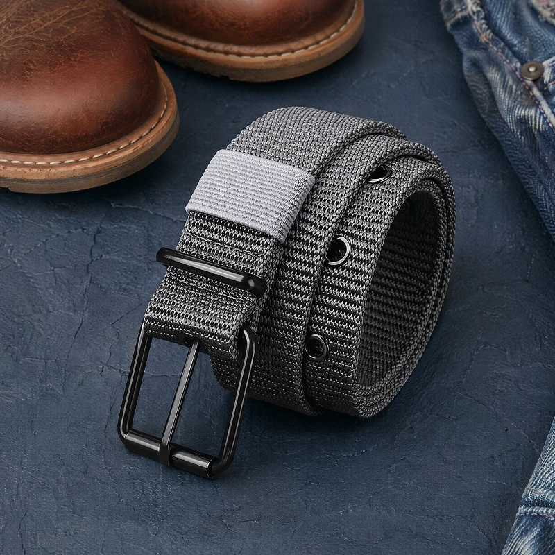 New Men Belt Porous Canvas Pin Buckle Leather Belt Outdoor Sports Belt Women's Trendy Eyelet Belt With Jeans Belt For Men Women