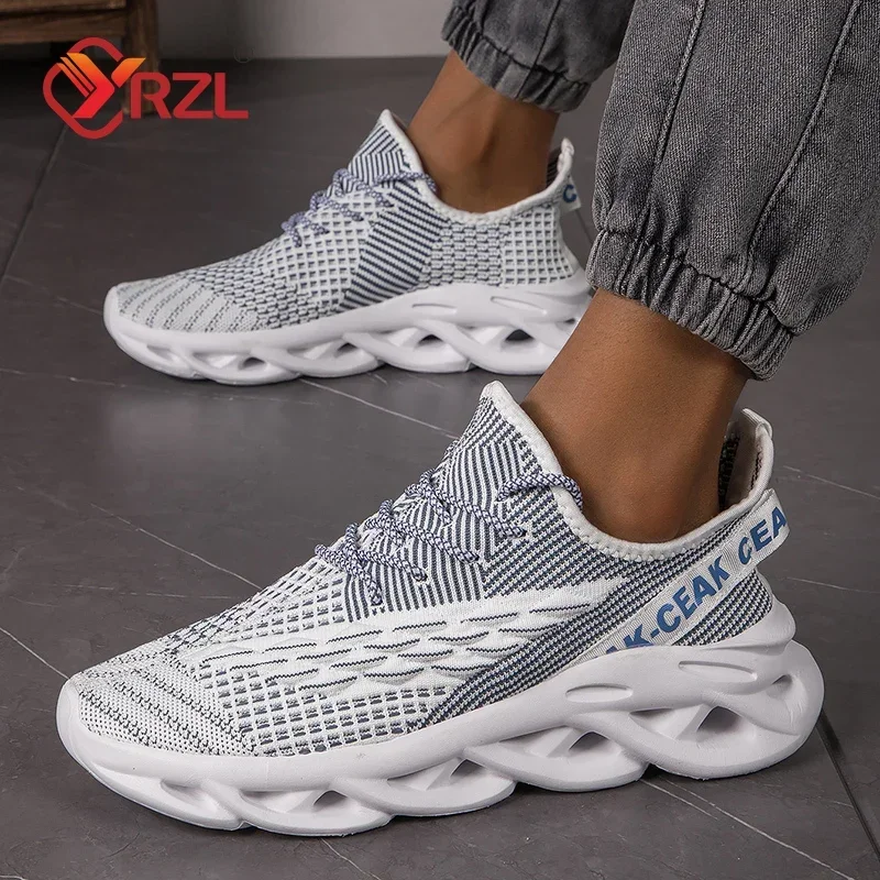 YRZL Black Running Jogging Shoes Casual Sneakers White Outdoor Breathable Mesh Shoes Men Light Shock-absorption Sports Shoes