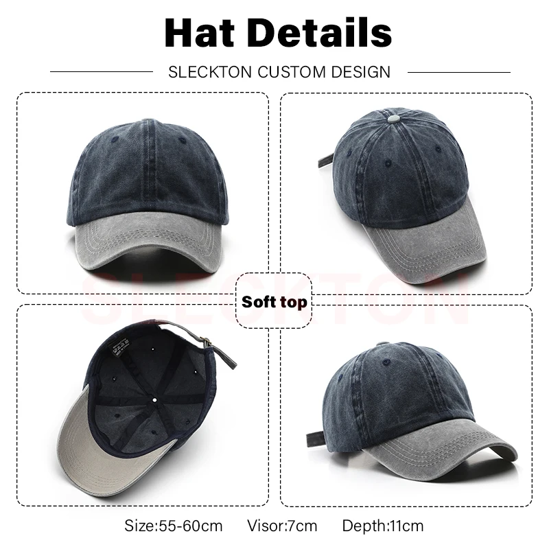 SLECKTON Custom LOGO Caps Retro Cotton Baseball Cap for Women and Men DIY Design Brand Embroidery Hats Graph Printing Unisex