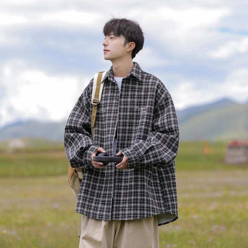 

Рубашка в клетку в японском стиле Cityboy с длинными рукавами, мужская повседневная рубашка в клетку, весенне-осенняя молодежная модная верхняя одежда, модная подростковая рубашка