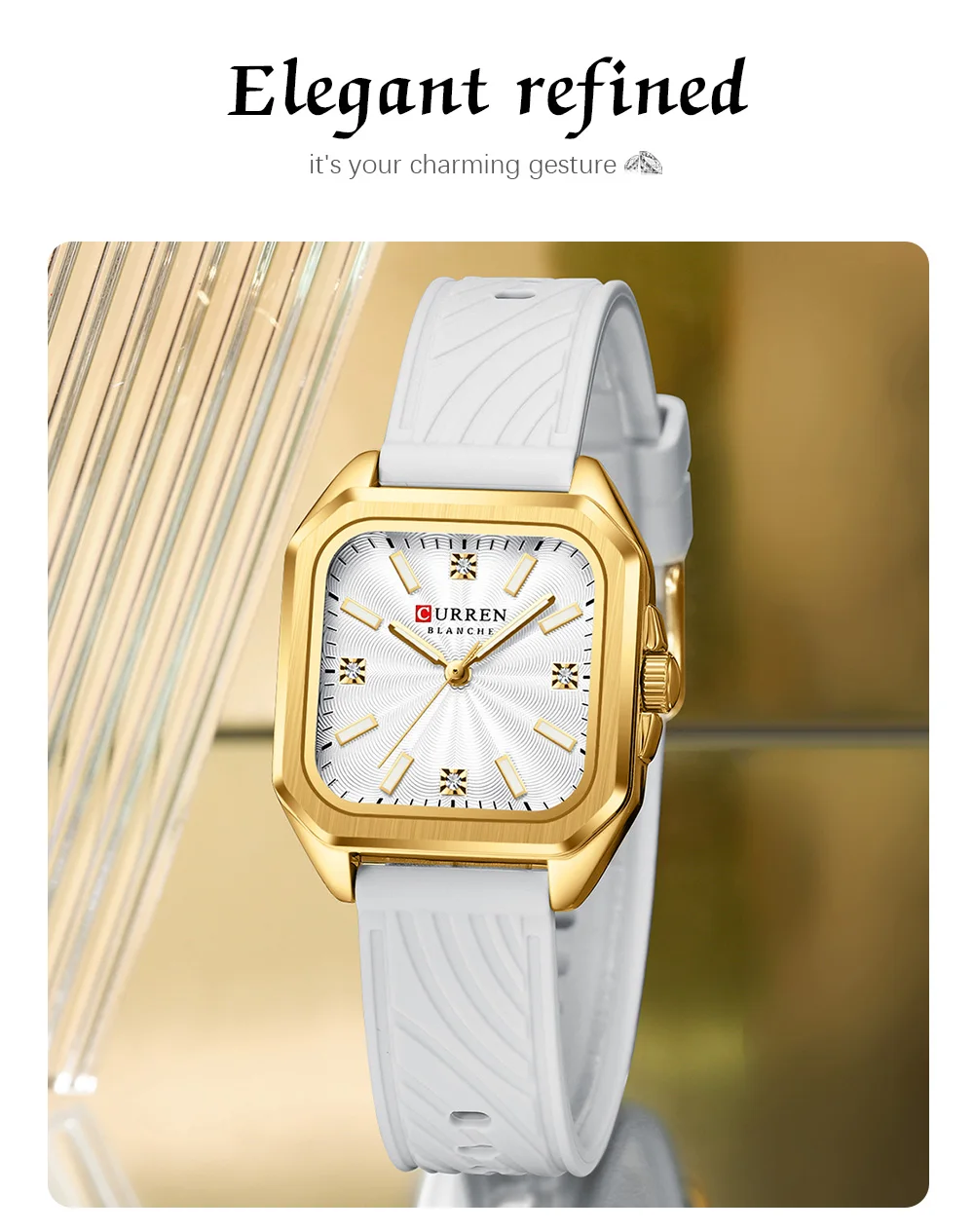 CURREN Elegante Schlichte Damenuhr Luxuriöses Quadratisches Zifferblatt Silikonarmband mit Leuchtzeigern Neue Quarz-Armbanduhr – Detail 11