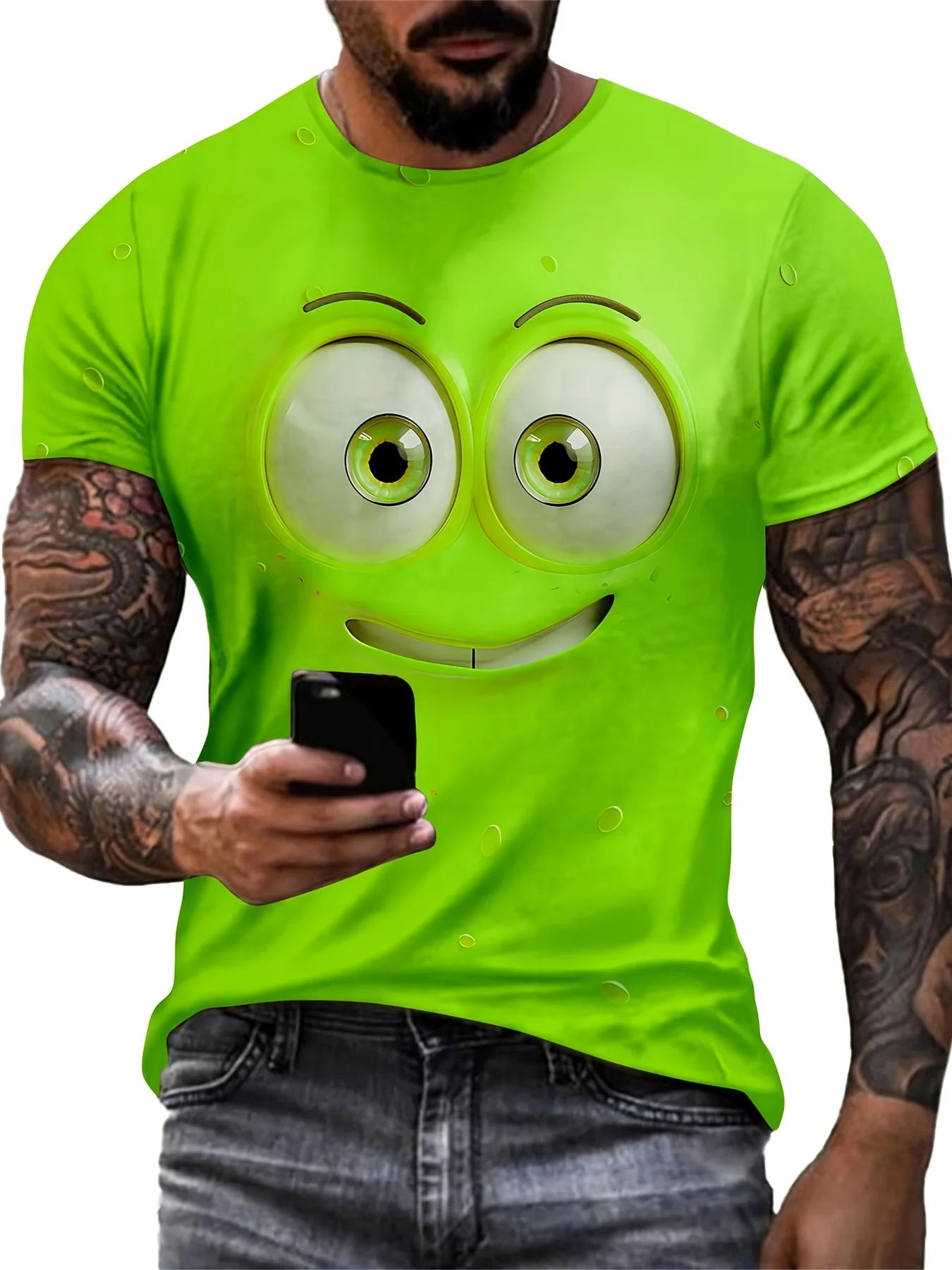 

New Funny Eye Pattern Printed Men's T-shirt Casual Short-sleeved Round Neck Pullover Tops Summer Outdoor Quick Dry Men Clothing