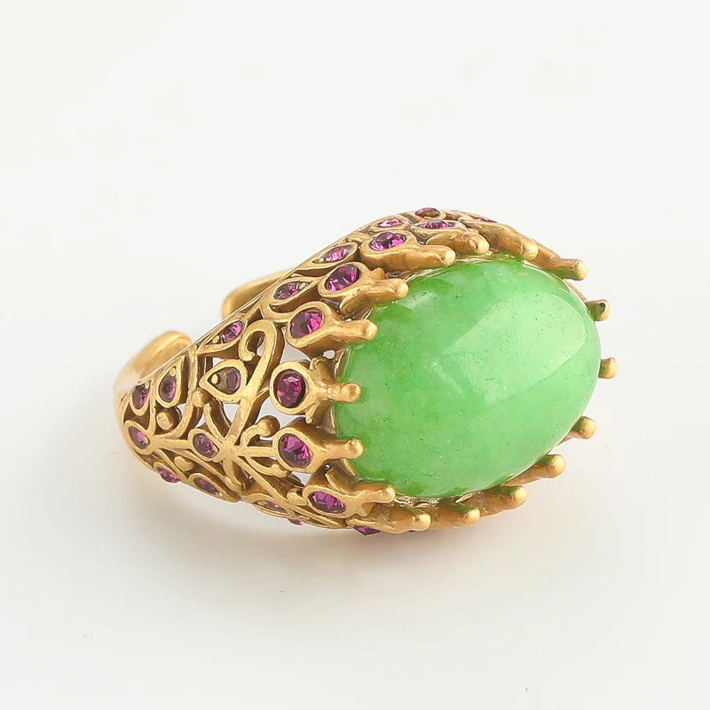 Retro-Schmuck, hellgrüner ovaler Stein, Vintage-Ringe, goldfarben, eingelegte Krone, Strass, antik, für Frauen und Mädchen, Hochzeit, Party