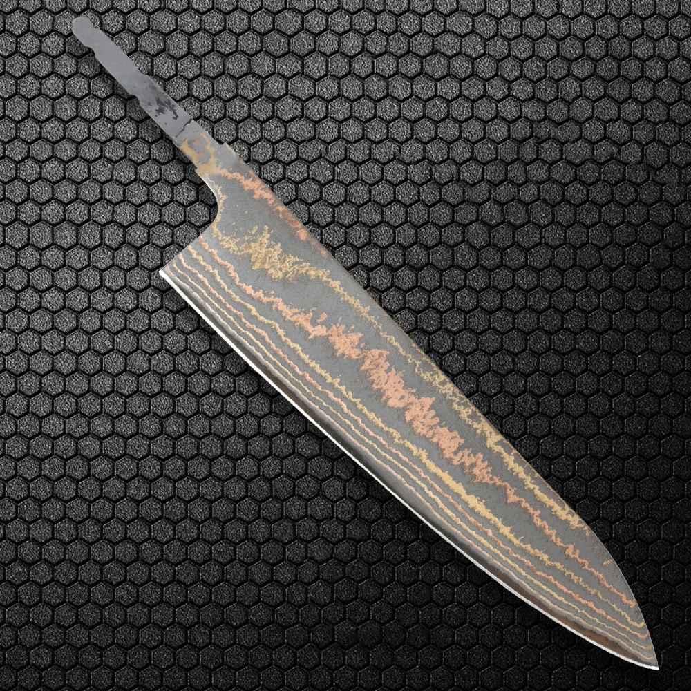 

DIY Chef's Knife Blank, Handcrafted Copper Damascus Steel Blade Blank, Razor-Sharp Edge, Unhandled, Perfect for Custom Knife Kit