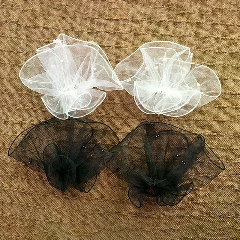 

1Pair Nail Art Tulle Fake Pleated Cuff Photo Backgrounds For Nail Photography Nail Tips Display Embellish Pearls Tulle Sleeve