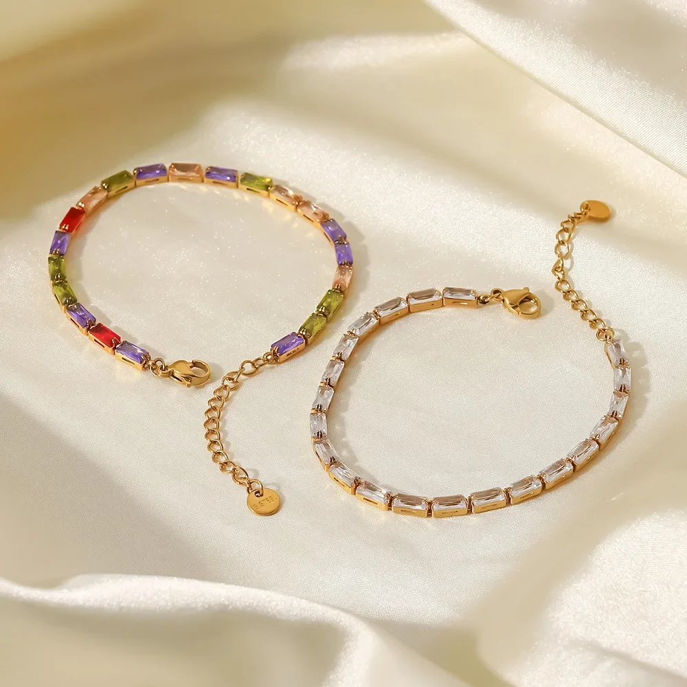 Pvd Gold Plated Stainless Steel Green Cubic Zirconia Dainty Snake Butterfly Tennis Link Chain Bracelets