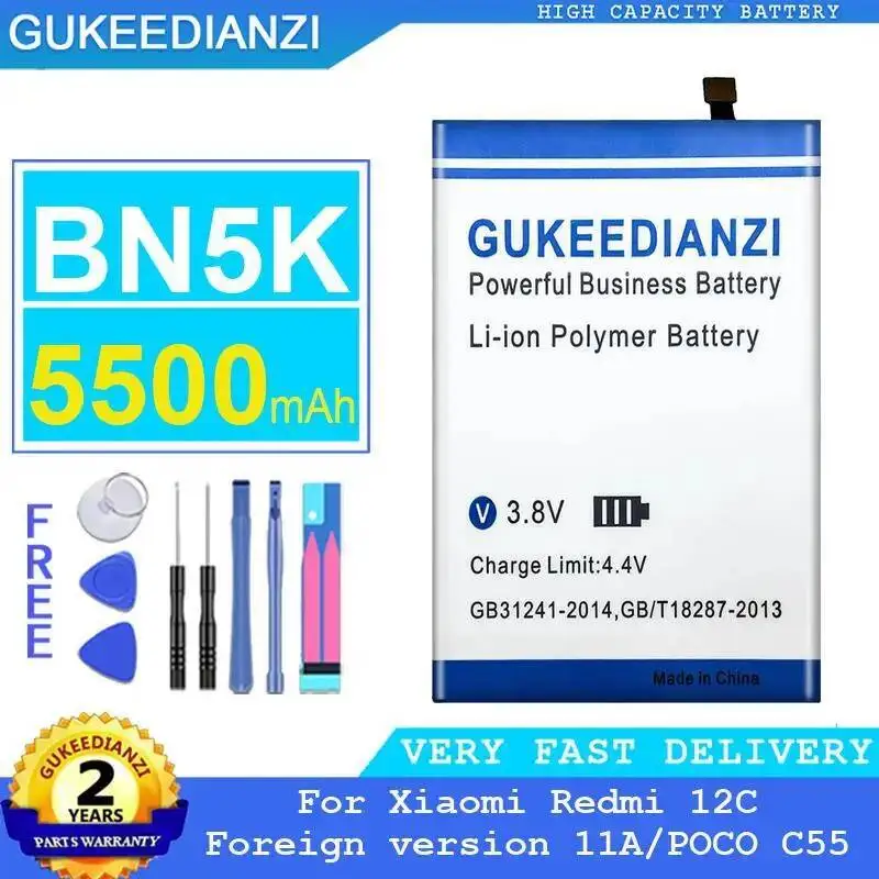 

High Capacity 5500Mah Lightweight For Xiaomi Redmi 12C Foreign Version 11A Poco C55 BN5K Mobile Phone Battery