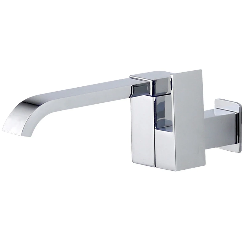 

Bathroom Basin Faucet Wall Mounted Cold Water Faucet Bathtub Waterfall Spout Vessel Sink Faucet Mop Pool Tap -Silver