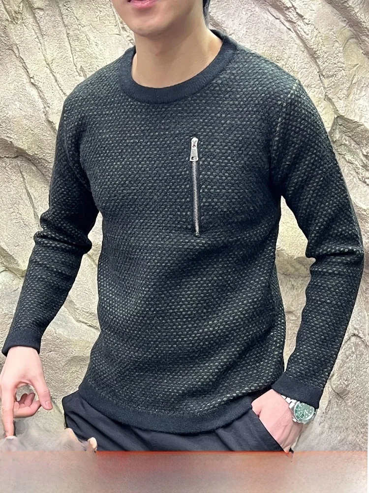 Pull en laine tricoté doublé Fce pour hommes, tenue décontractée, mélange de fermeture éclair, haut chaud d'hiver rond Ne Long Sve