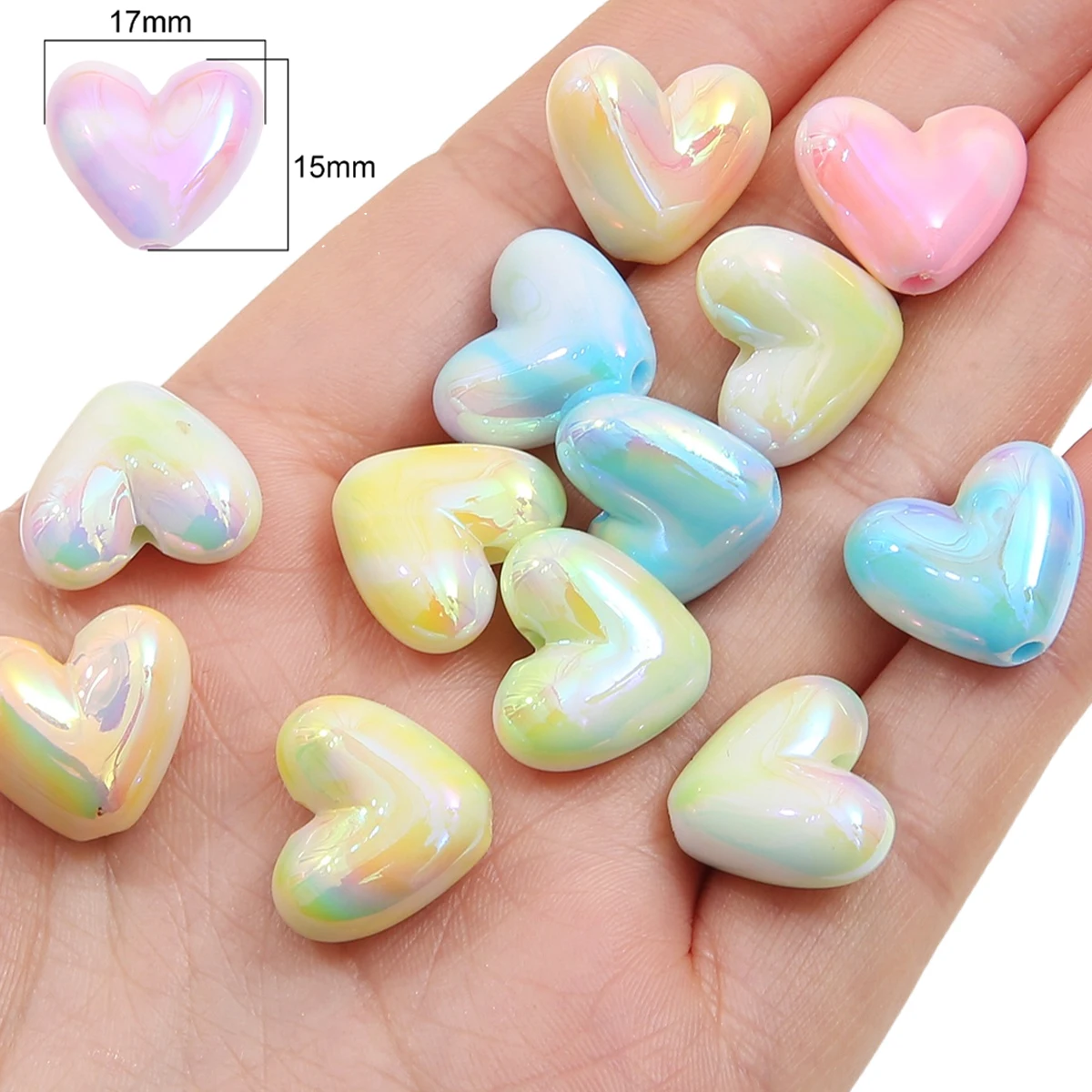 10/30pcs 15x17mm Macarons Heart Spacer Beads Shiny Love Heart Acrylic Beads For DIY Jewelry Making Bracelet Necklace Earrings view 4