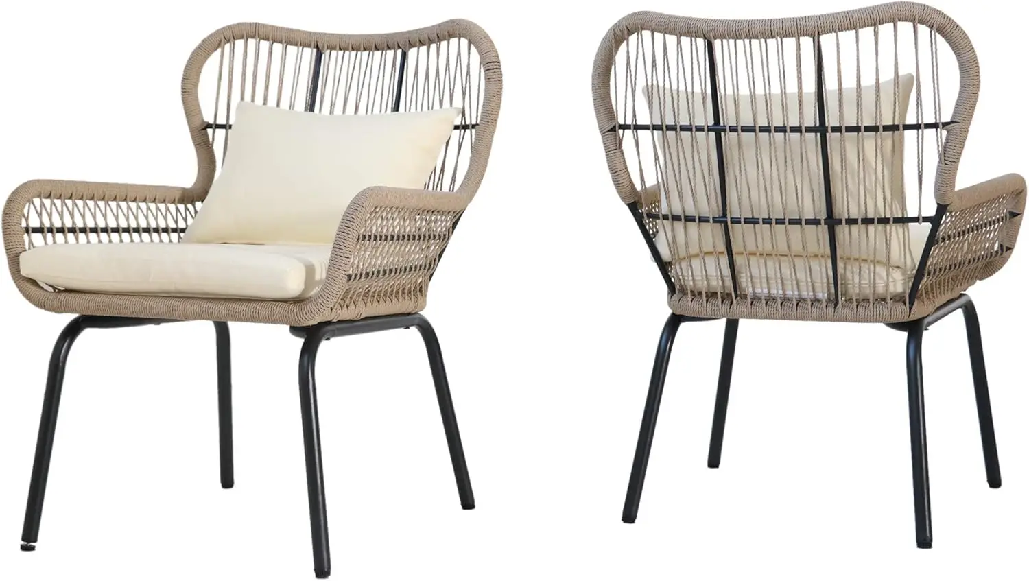 

Outdoor Club Chairs, Steel and Rope, Water-Resistant Cushions, Boho, Brown and Beige (Set of 2)