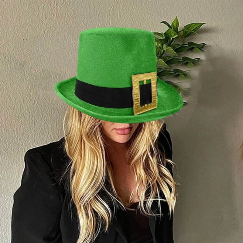 S1Y1 Festival Green Hat Flat Top Hat Carnivals Party Hat StPatrick Holiday Decors