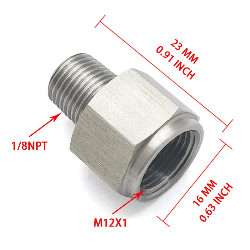 Stainless Steel 1/8 NPT Male to M10 M12 Oil Pressure Gauge Sensor Adapter Fitting Converter for Auto Car Gauge Converter
